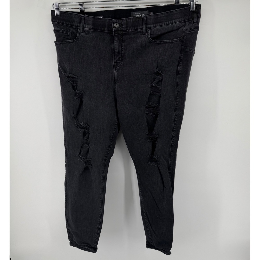 Torrid Jeans Women 26T Black Bombshell Skinny Distressed High Rise Tall 11925011